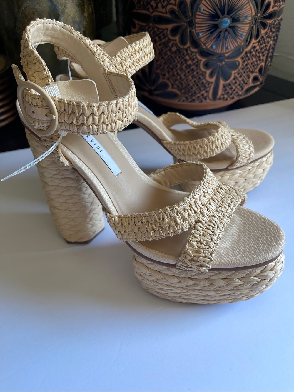 Gianni Bini Beige Woven Platform Chunky heel